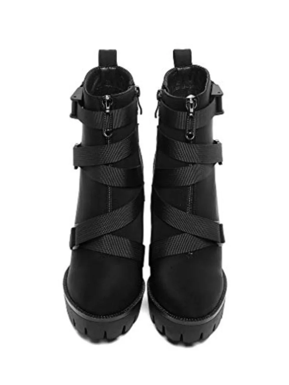 Fashion Platform Block High Heel Booties Buckle Strap Zipper Ankle Boots